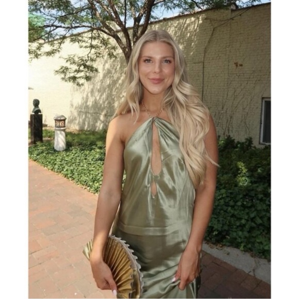 NEW Reformation Yesenia Silk Dress size M in Artichoke - Picture 7 of 14